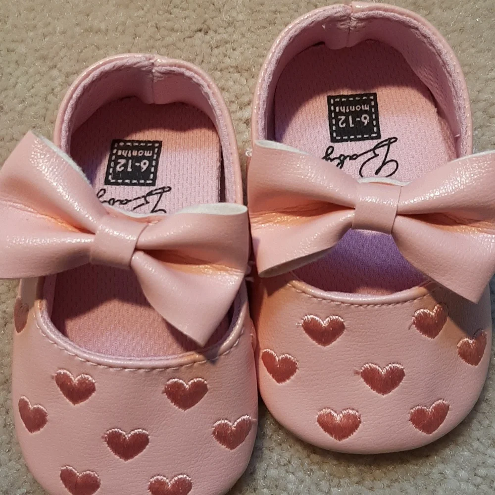 2 pair infant 6-12 months soft sole shoes by Baby in pink and silver